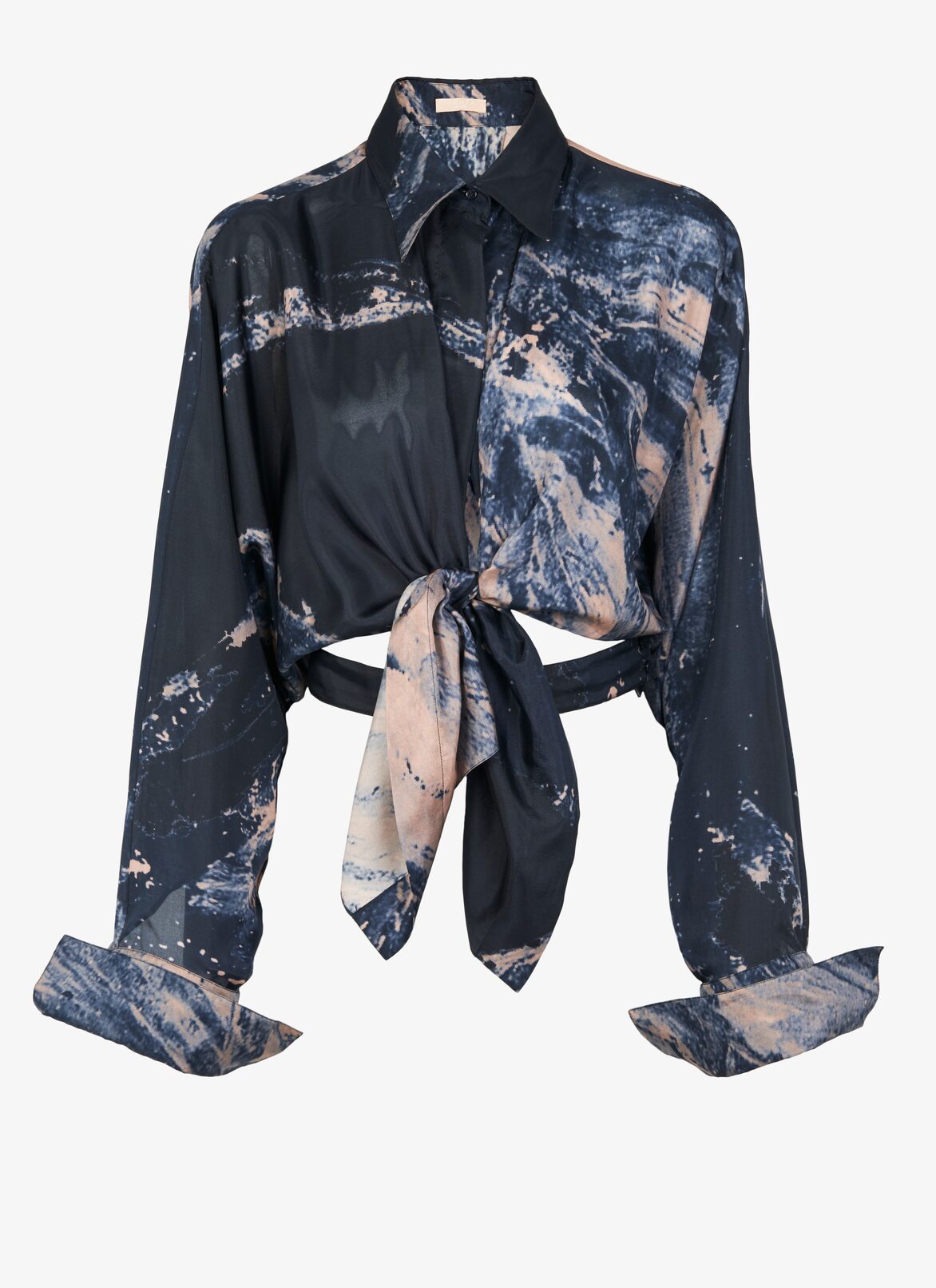 Knotted printed habotai silk shirt  ALAÏA BLUE/NEUTRAL KNOTTED PRINTED HABOTAI SILK SHIRT